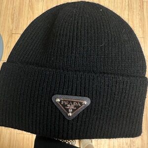 Prada Black Ribbed Beanie
